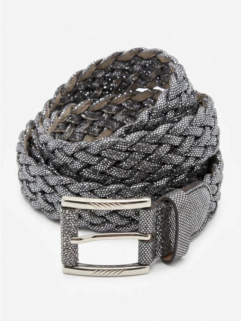 Woven Leather-Style Braided Belt - Black